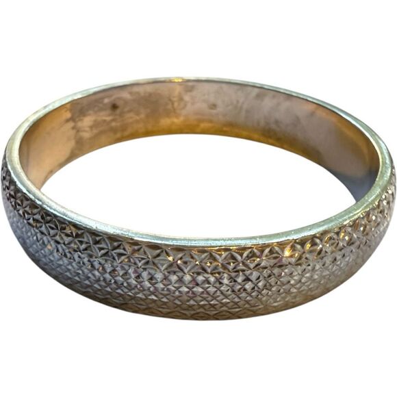 STERLING SILVER Solid Diamond Cut Etched Sterling Silver Bangle Bracelet Sterlin - Picture 5 of 6